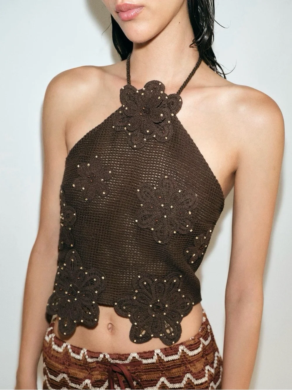 ZARA BEADED CROCHET CROP TOP